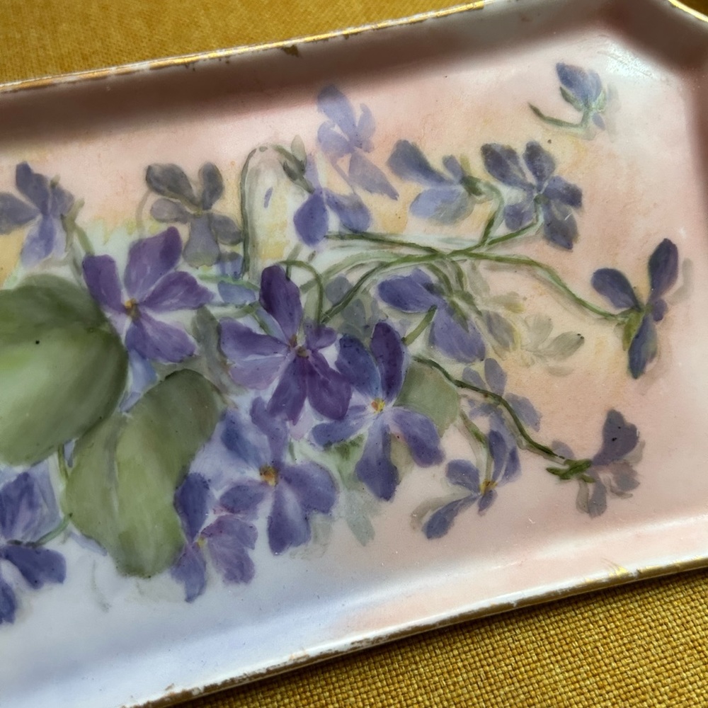 Antique 1800s William Guerin W.G. & Co. Limoges, France Hand-Painted Violet Dish - Picture 7 of 9
